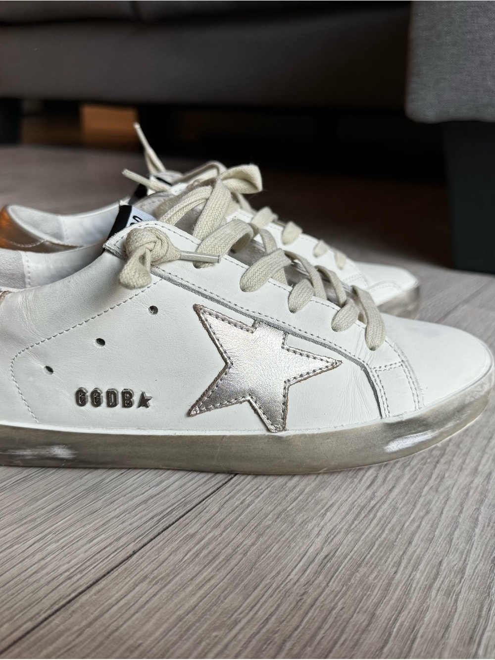 Golden Goose White Leather Sneakers with Metallic Star